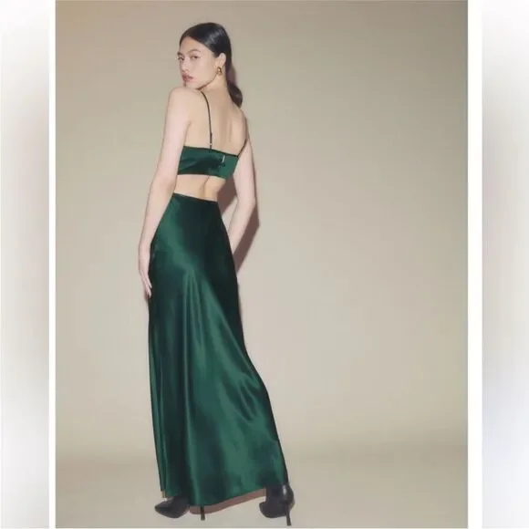 NWT Reformation Poppies silk cutout dress in Forest green - Picture 7 of 13